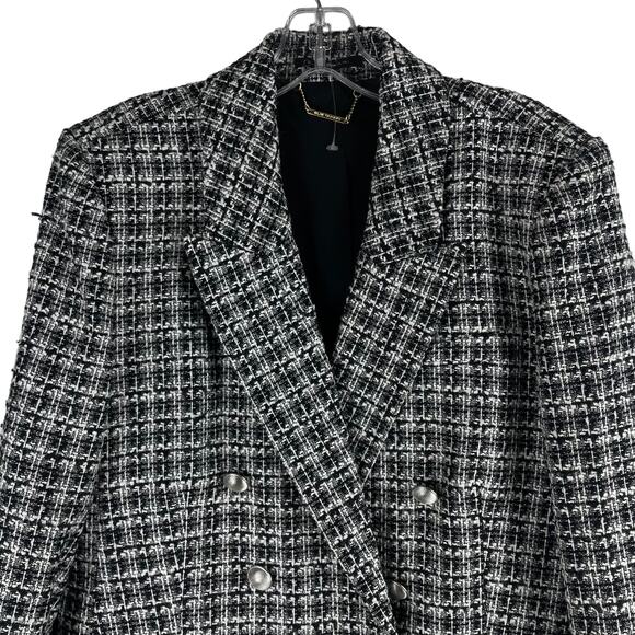 Elie Tahari Double Breasted Tweed Novelty Blazer Jacket Black White Size L - Picture 4 of 9